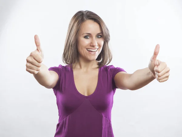 Young woman in purple t-shirt — Stock Photo, Image