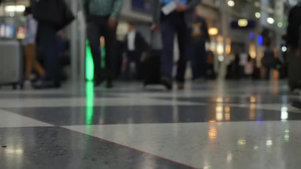 Low Angle Super Slow Motion Airport Passengers in Terminal — Stock Video