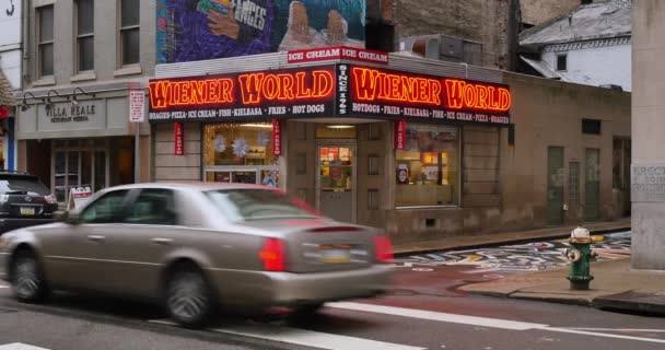 Establishing Shot of Weiner World Hot Dog Shop in Pittsburgh — Stock Video