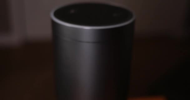 Человек спрашивает Amazon Echo, сколько ног в миле — стоковое видео