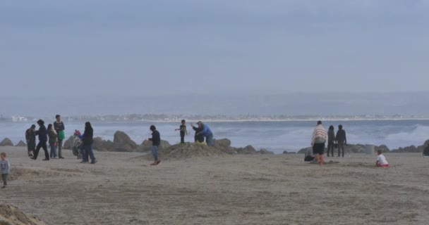 Τουρίστες που παίζουν στην παραλία Coronado χειμερινή ημέρα — Αρχείο Βίντεο
