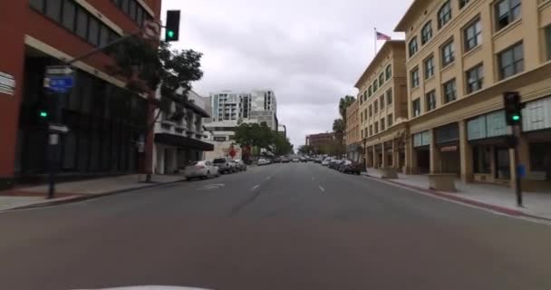 Rijbewijs perspectief op de straten van Downtown San Diego — Stockvideo