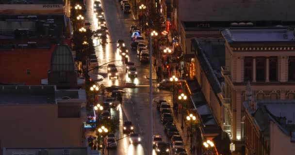 Βράδυ Αεροφωτογραφία Timelapse της κυκλοφορίας στη συνοικία Gaslamp του Σαν Ντιέγκο — Αρχείο Βίντεο