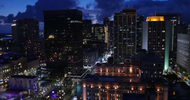 Vista aérea de ângulo alto de San Diego Skyline à noite — Vídeo de Stock