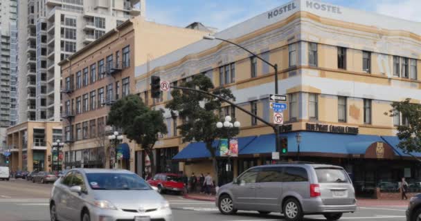 Gaslamp Quarter Business Esting Shot в Сан-Диего — стоковое видео