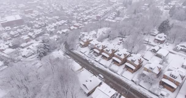 Snowing Aerial Winter View Pennsylvania Residential Neighborhood — Stock Video