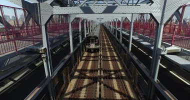 Williamsburg Köprüsü üzerinde seyahat metro treninin görünümünü