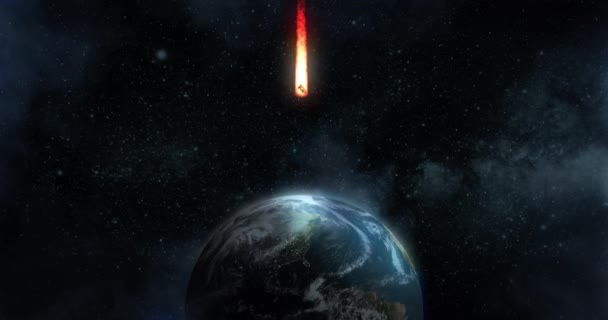Стилизованная анимация метеорита, направляющегося к Северному полюсу Земли — стоковое видео