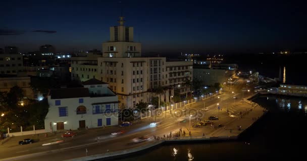 Timelapse Nocturno Estableciendo plano de La Habana Cuba Skyline — Vídeos de Stock