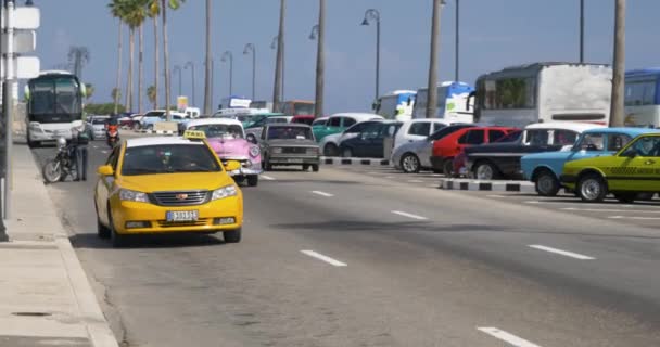 쿠바 하바나의 거리에 클래식 빈티지 택시 자동차 — 비디오