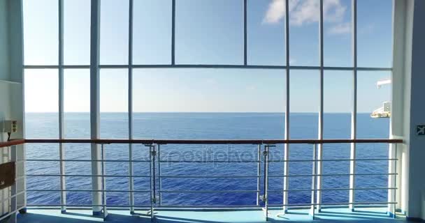 Walking Establishing Shot Looking Over Cruise Ship Railing at Ocean — Stock Video