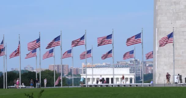 Slow Motion Shot Lincoln Memorial och Washington Monument — Stockvideo