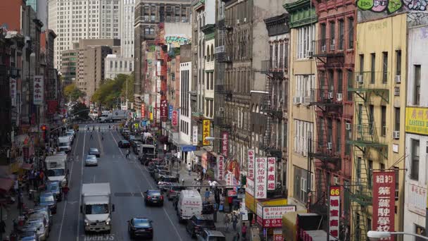 Overdag High Angle tot de oprichting van schot van Manhattan's Chinatown — Stockvideo