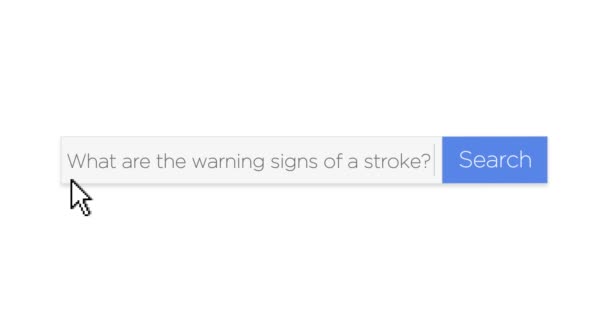 Caja de búsqueda web de estilo Google con señales de advertencia de accidentes cerebrovasculares Pregunta — Vídeos de Stock