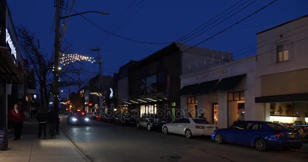 Füstszürke létrehozó lövés előkelő Storefronts, diófa utca — Stock videók