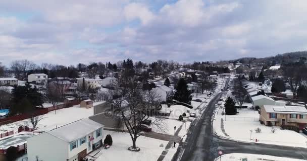 Day Overcast Winter Aerial View of Typical Pennsylvania Neighborhood — Stock Video