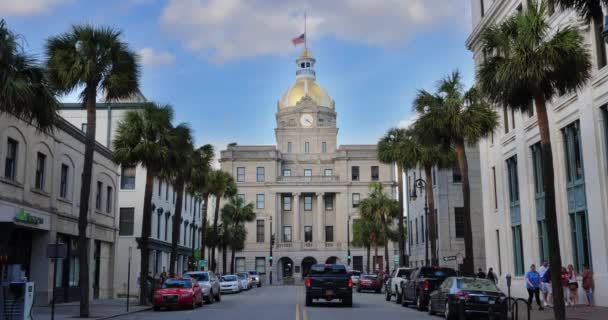 Dia Estabelecendo Tiro da Prefeitura de Savannah — Vídeo de Stock