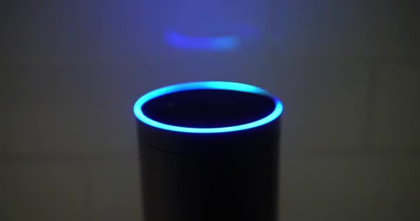 Blå Ring cirklar ovanpå Amazon Alexa i mörklagt rum — Stockvideo