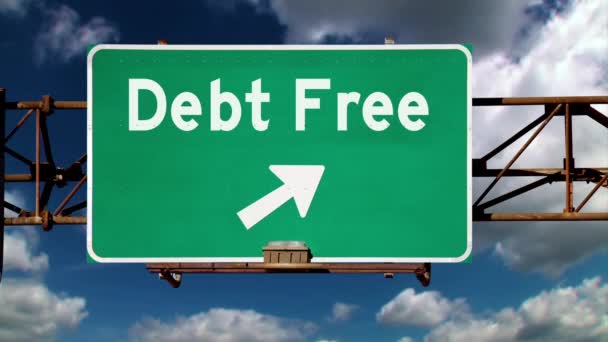 Debt Free Road Sign Concetto di sfondo — Video Stock