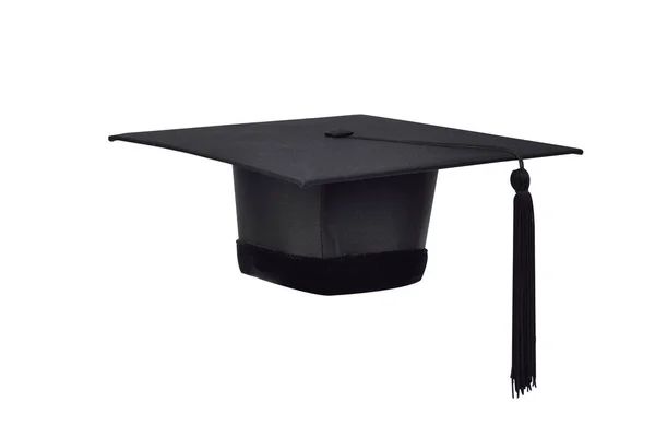 Black Hats Black Tassels University Graduates Isolated White Background Clipping — Stock Photo, Image