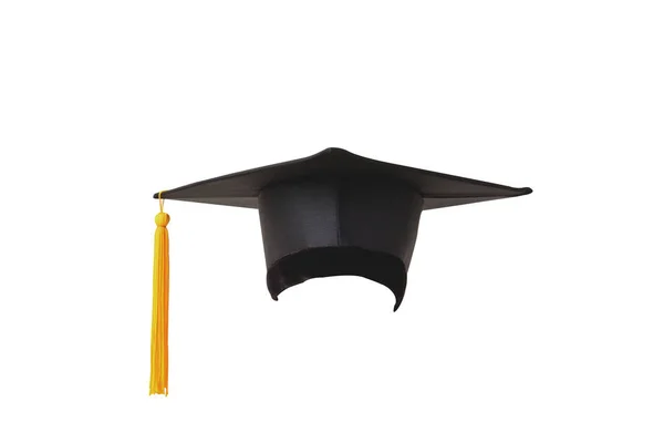 Černé Čepice Černé Střapce Absolventů Vysokých Škol Izolovaném Bílém Pozadí — Stock fotografie