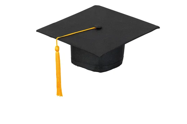 Black Hats Golden Tassels University Graduates Isolated Background Clipping Path — Stock Photo, Image