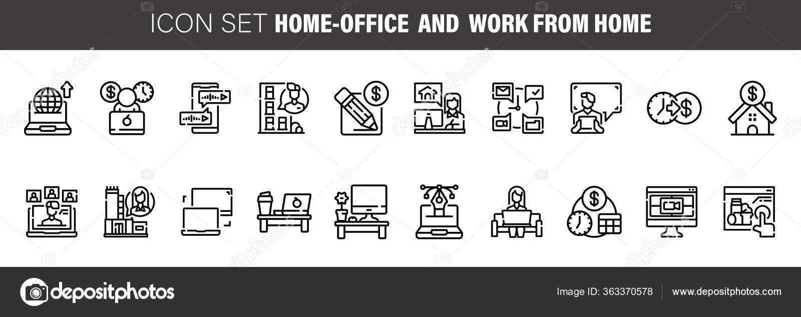 Work From Home Line Icon Set Included Icons As Self Quarantine Stay Home Working Online Video Conference Office And More Stock Vector Image By C Elli Berr