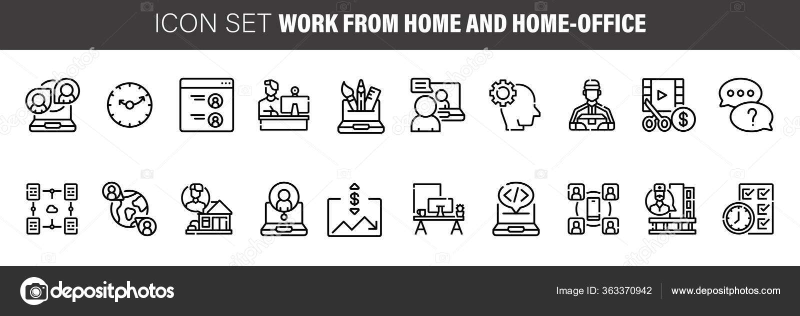 Work From Home Line Icon Set Included Icons As Self Quarantine Stay Home Working Online Video Conference Office And More Stock Vector Image By C Elli Berr