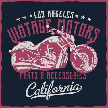 İzole edilmiş motosiklet illüstrasyonlu tişört ya da poster tasarımı.