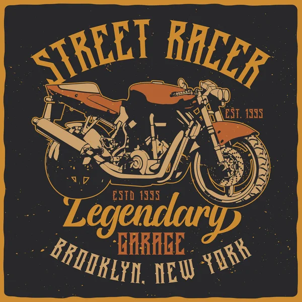 T-shirt ή αφίσα σχέδιο με απεικόνιση της μεμονωμένης μοτοσικλέτας. — Διανυσματικό Αρχείο