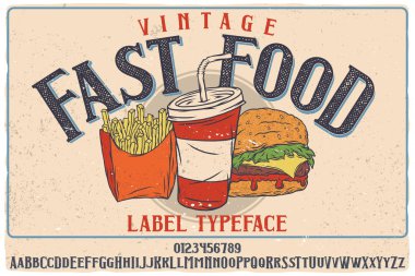 Vintage label font named Fast Food. Strong typeface with alternates and numbers for any your design like posters, t-shirts, logo, labels etc. clipart