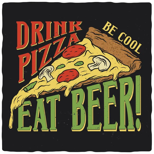 T-shirt lub projekt plakatu z ilustracją pojedynczego kawałka pizzy. — Wektor stockowy