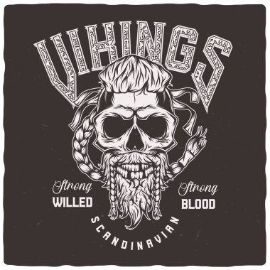 Sakallı bir Viking kafatasının resmedildiği tişört ya da poster tasarımı