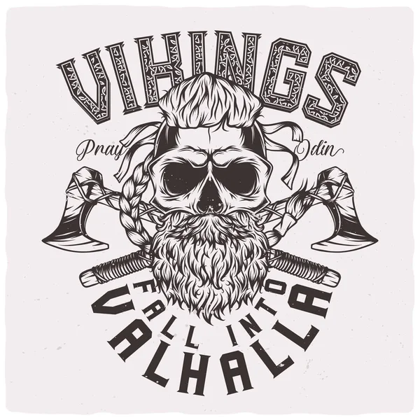 Shirt Poster Design Con Illustrazione Teschio Vichingo Con Barba — Vettoriale Stock