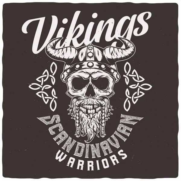Diseño Camiseta Póster Con Ilustración Cráneo Vikingo Casco — Vector de stock