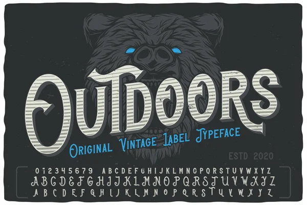 Vintage Címke Betűtípus Nevű Outdoors Erős Betűtípus Nagybetűkkel Kis Betűkkel — Stock Vector