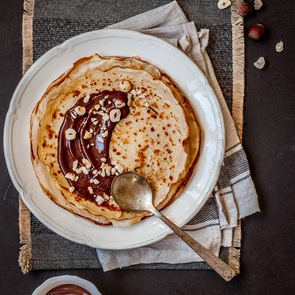 Crepes with Chocolate and Hazelnuts — Stock Photo, Image