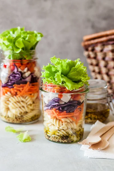 Pasta and Vegetable Salad in a Jar, copy space for your text