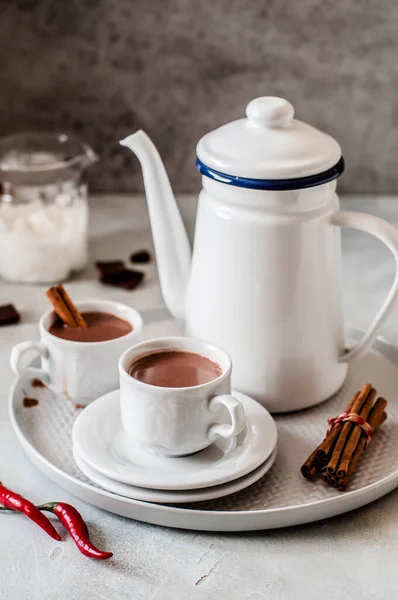 Chocolate Caliente Con Chile Canela Copia Espacio Para Texto — Foto de Stock
