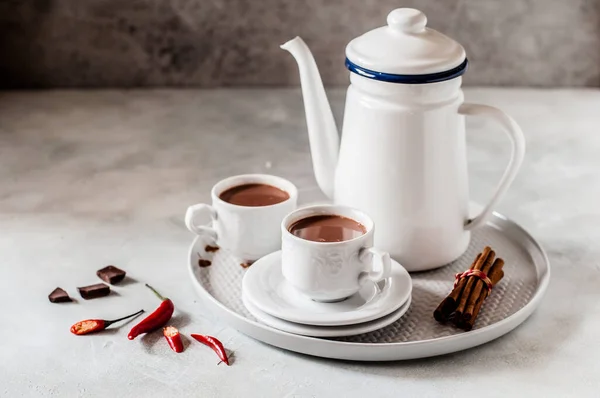 Chocolate Quente Com Pimenta Canela Espaço Cópia Para Seu Texto — Fotografia de Stock