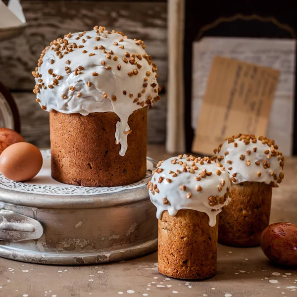 Pan Pascua Dulce Ruso Tradicional Soda Quark Kulich Cuadrado — Foto de Stock