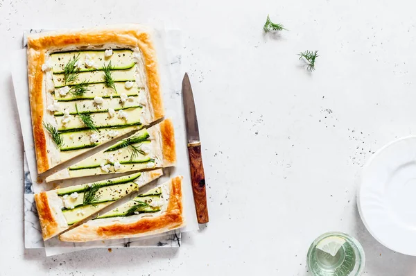 Puff Pstry Zucchini Cheese Tart Dill Copy Space Your Text — стокове фото