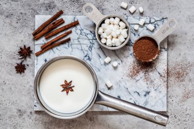 Sıcak Çikolata İçindekiler: Süt, Baharat, Kakao Tozu, Şekerlemeler