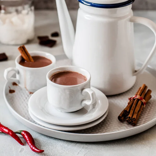 Chocolate Quente Com Pimenta Canela Quadrado — Fotografia de Stock