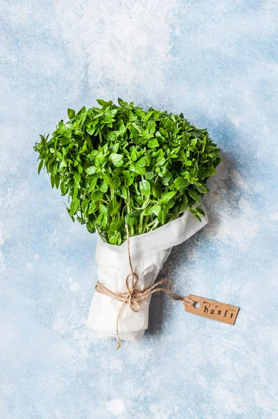 A Bunch of Basil Wrapped in Paper, copy space for your text