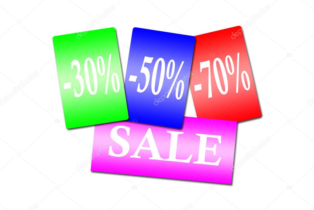 simple colorful sale and discount 3D illustration with pride reduction tags on a white background