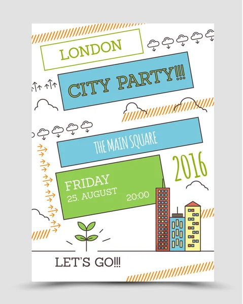 Cartaz de festa da cidade, conceito de desenho animado —  Vetores de Stock