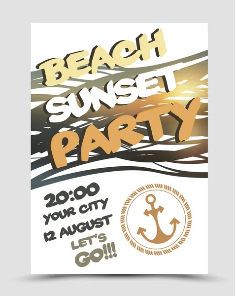 Playa puesta del sol partido cartel — Vector de stock