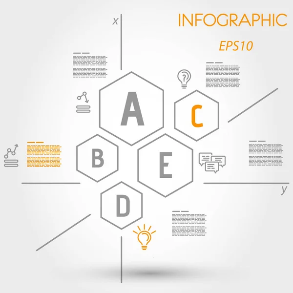 Hexagons with linear icons — Stock Vector