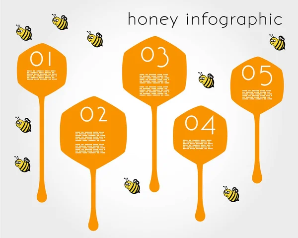 Orange honey infographic with bees — Stock Vector
